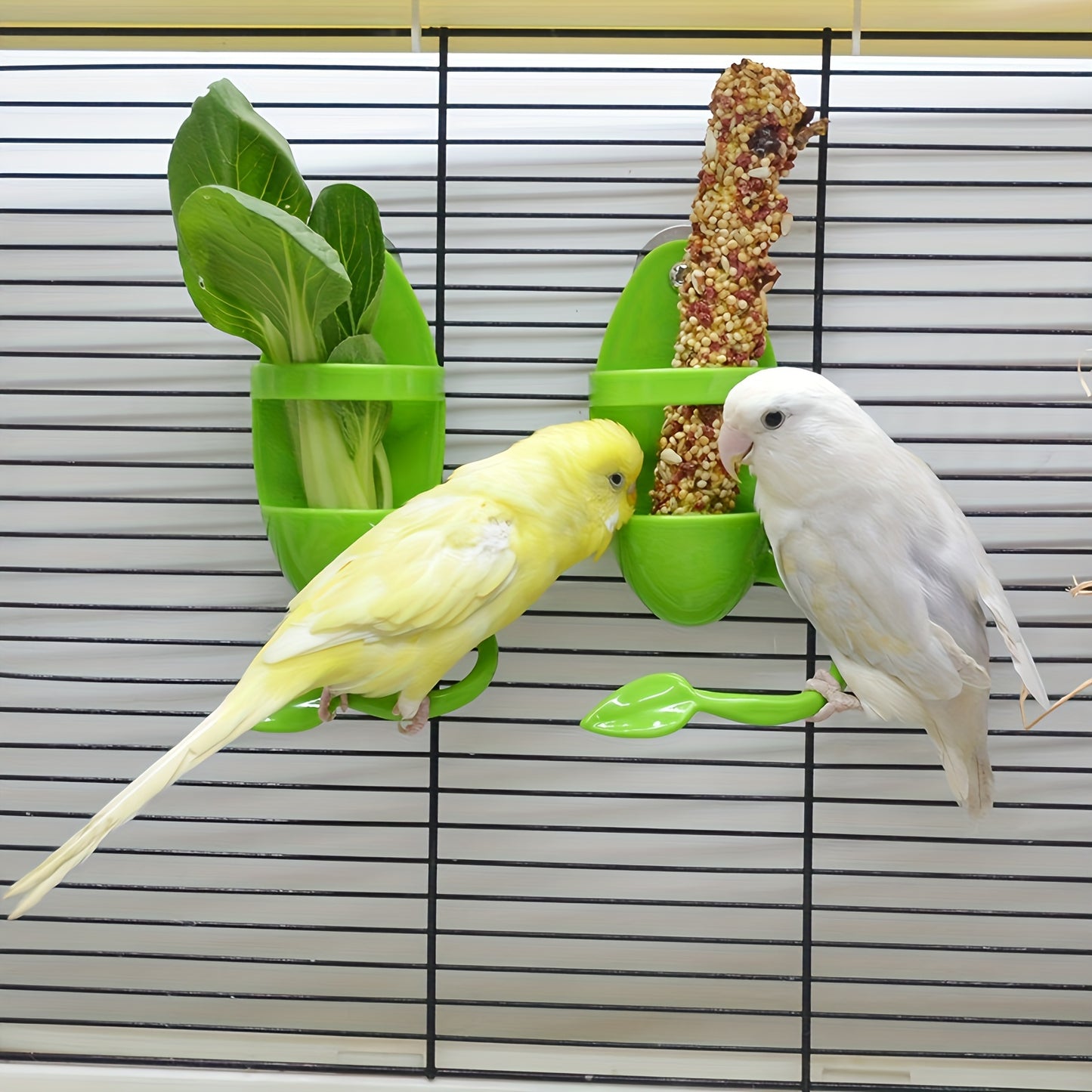 Convenient bird cuttlebone holder for healthy beaks and entertainment in birdcage.