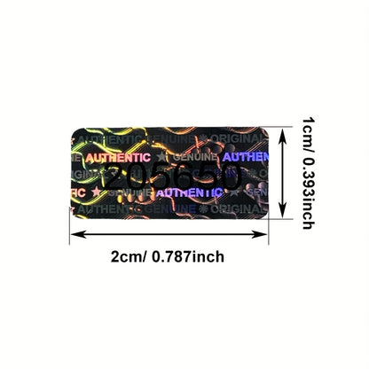 273/588 Tamper Evident Hologram Seals with Unique Serial Numbers, Genuine Labels, Adhesive PET, Rectangle, Gloss Finish, English Text, Single Use, 20x10mm