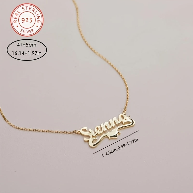 Elegant Vintage 925 Sterling Silver 14K Golden Plated Name Pendant Necklace with Heart. This dainty jewelry is perfect for women to wear daily or on their wedding day, making it an ideal Valentine's Day gift.