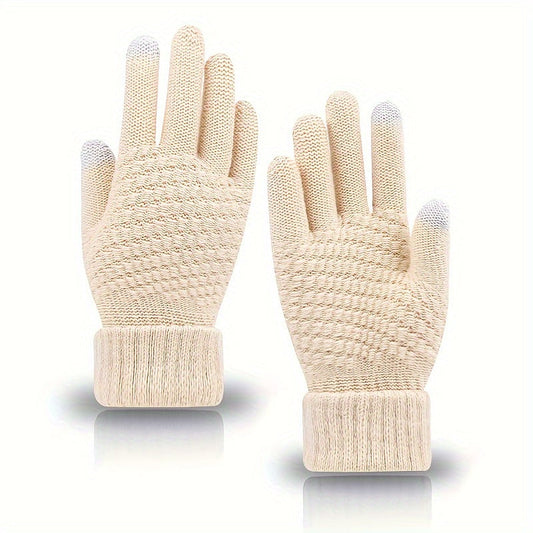 Women's Winter Touchscreen Gloves - Stay Warm and Stylish with these 4pcs Warm Cashmere Lined Knitted Gloves, Perfect for Texting and Leisure Outings. Featuring Elastic Cuffs, Solid Colors, and College Style, these Gloves are a Popular Choice for any