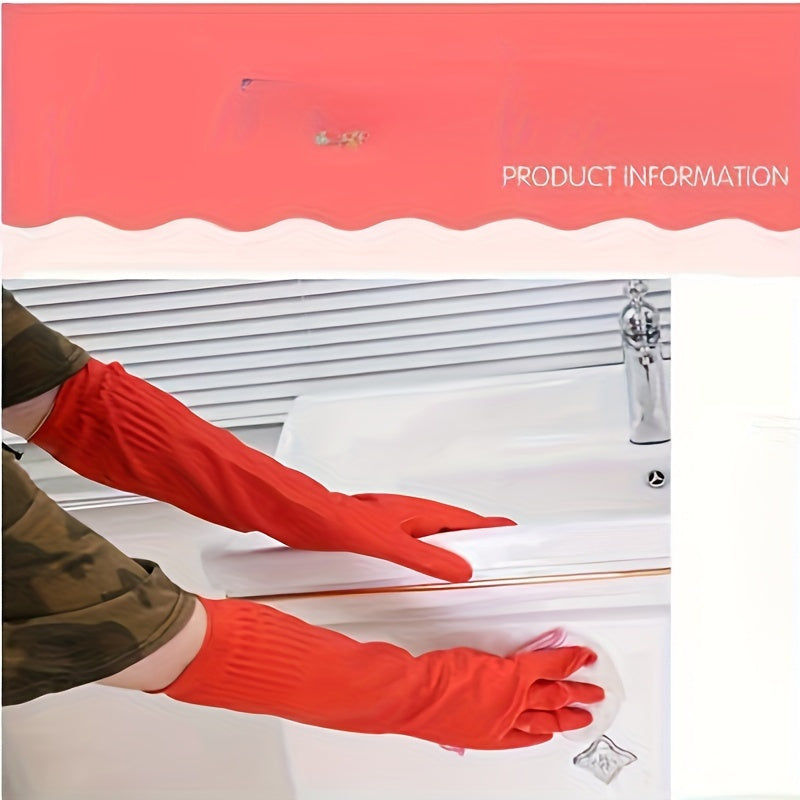 Extra Long Heavy Duty Rubber Gloves - Popular Pick for Kitchen and Bathroom Cleaning, Waterproof and Wear-Resistant, Made with Powder-Free Silicone Material