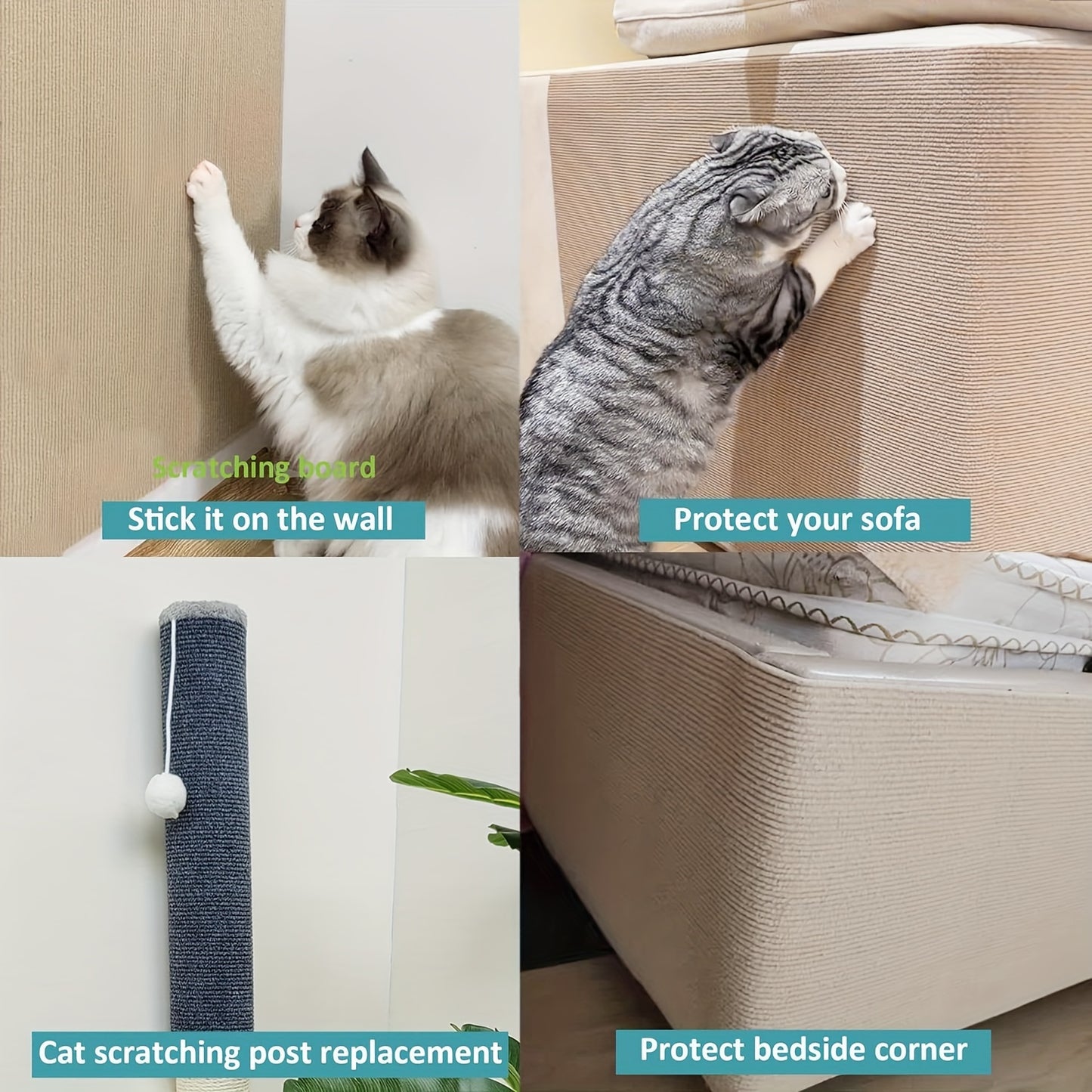 Durable polyester cat scratch mat with easy application, ideal for protecting cat trees and furniture.