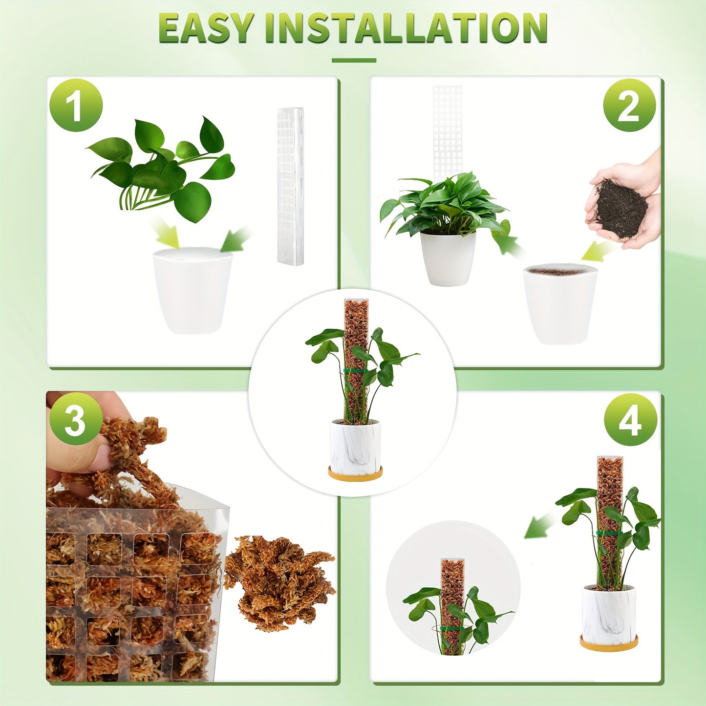 6 Packs of 38.1 cm Plant Climbing Frame with Water Moss Column and Climbing Support Rack for Indoor Planting.