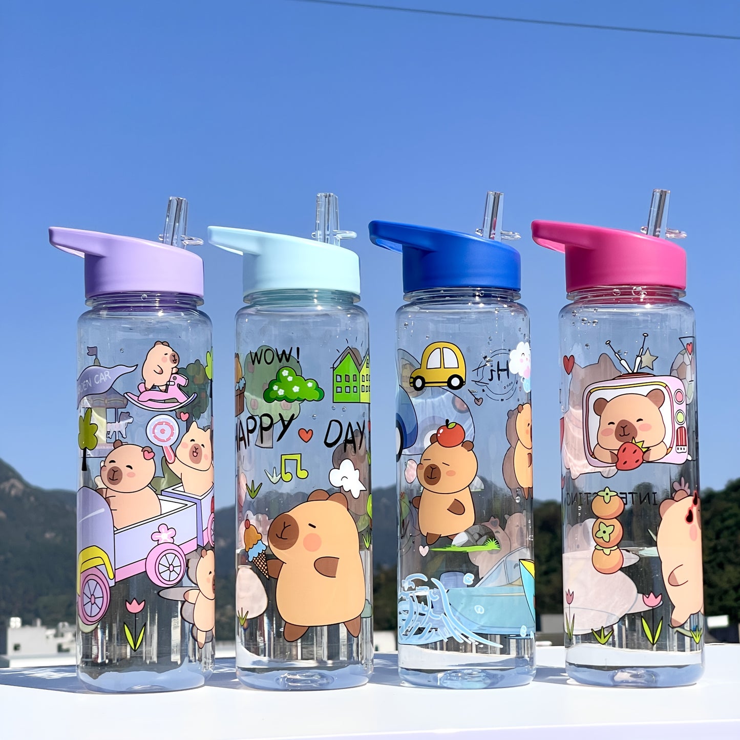 1pc Cute Cartoon Kawaii Capybara Water Bottle, made of PVC Free Plastic, Round Shape, Lightweight, Hand Wash Only, Perfect for Climbing Sports.