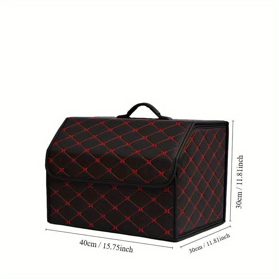 Black quilted PU leather car trunk organizer for SUV & Sedan trunks, providing durable and stylish interior storage.