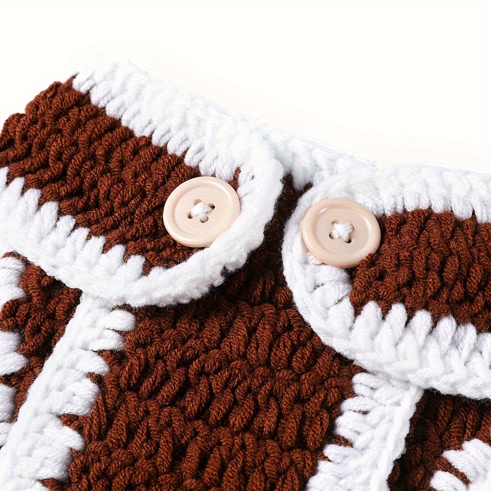 Crochet Football Photo Prop Outfit Set for Newborns - 3-Piece Knitted Costume perfect for 0-3 Years, made of Polyester for a memorable keepsake.