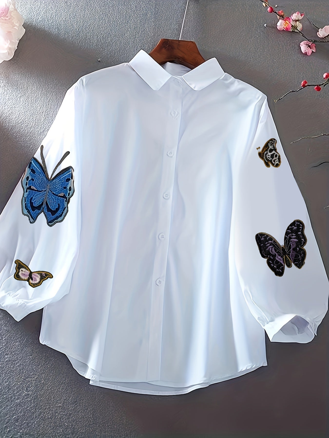 Women's Spring/Summer Butterfly Print Shirt with Long Sleeves