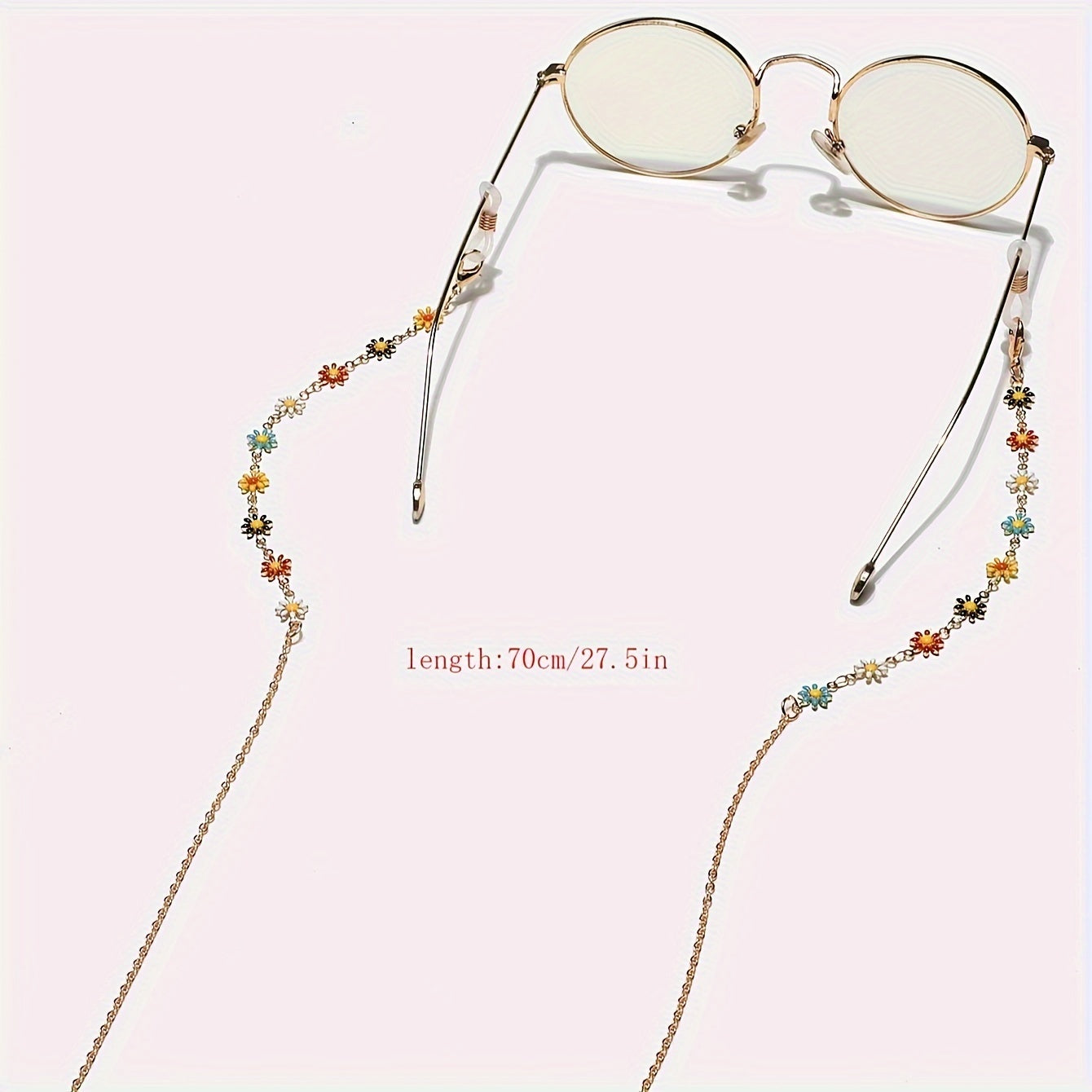 Anti-slip sunglass lanyard featuring daisy flower design, perfect for keeping your glasses secure and adding a cute touch to your style. Can also be used to hold face masks or spectacles in place.