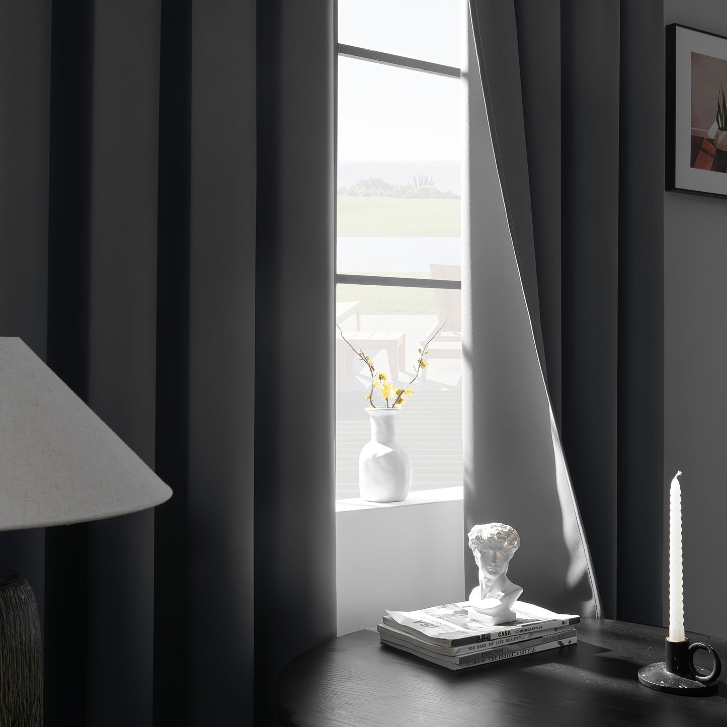 Add a touch of elegance to your living space with these 2 Panels Blackout Curtains. Perfect for both indoor and outdoor use, these curtains provide heat insulation and blackout capabilities. Made from a durable polyester blend, these simple and modern