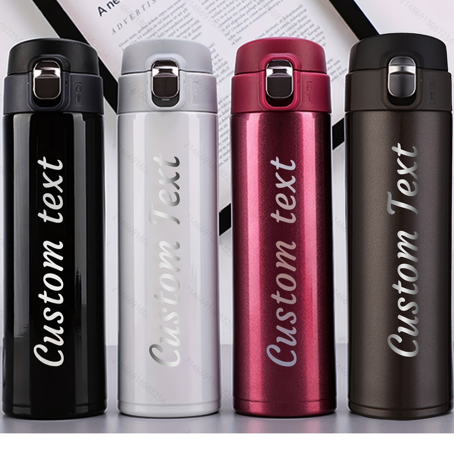 Custom laser engraved insulated water bottle, 500ml stainless steel sports bottle with personalized name, design your own.