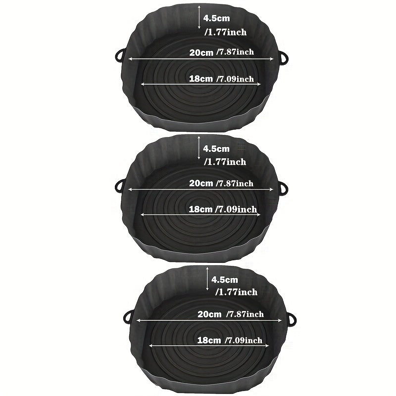 3-Pack of Silicone Air Fryer Liners: 7.09-Inch Non-Stick Reusable Bowls for Oven and Kitchen Cooking