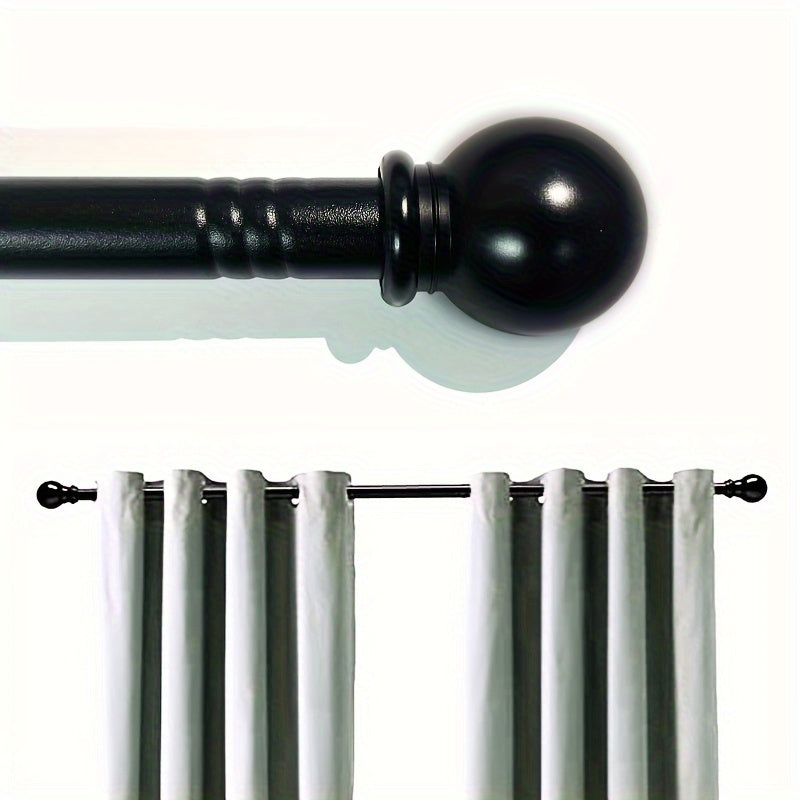 Elegantly Finished Curtain Rod Set in Classic Style, Adjustable Length, Sturdy Metal Construction - Complete with Adhesive Curtain Holders and Decorative Hooks (Black/White)