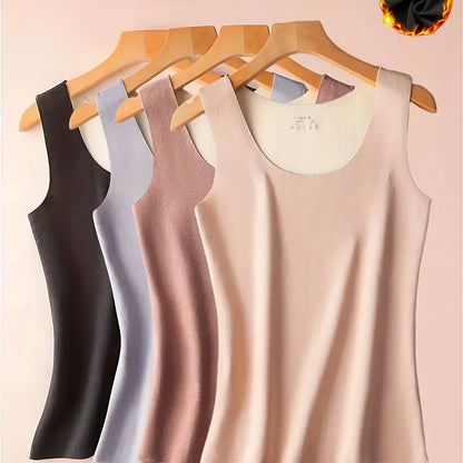 Set of 4 Seamless Thermal Sleeveless Tops for Women, Soft and Comfortable Lingerie/Sleepwear