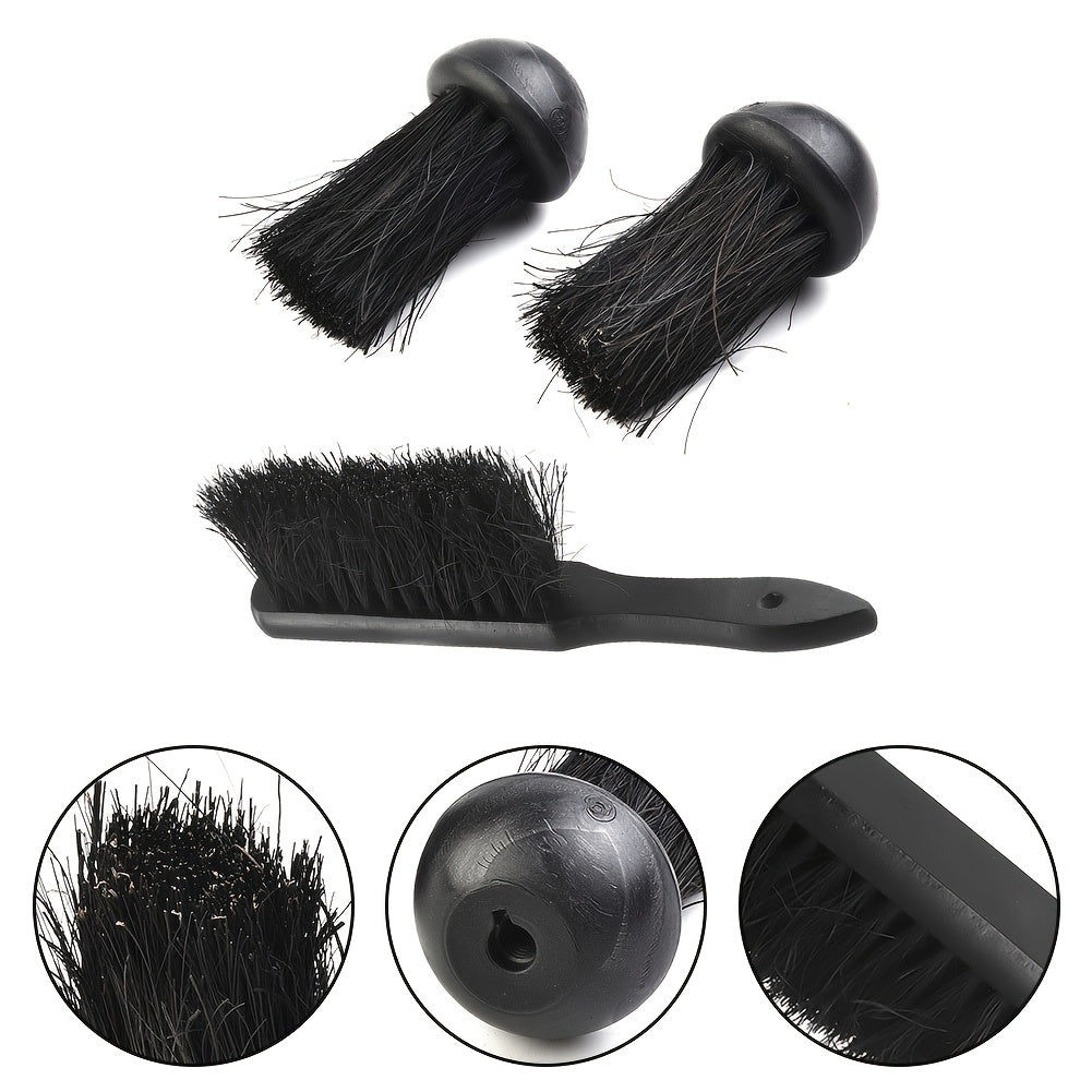 Two round fireplace brush head replacements and one rectangular fireplace brush.