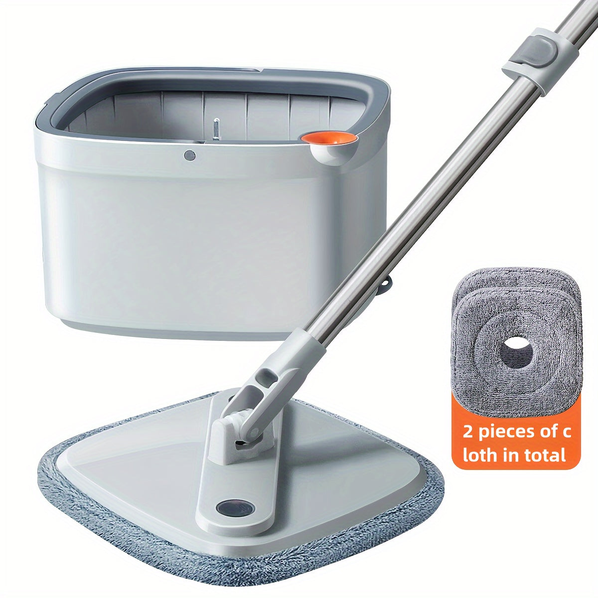 Household Cleaning Automatic Rotating Mop with 2 Replacement Heads, Extension Handle, Hands-Free Automatic Dehydration Feature, Bucket Included - Ideal for Home Floor Cleaning