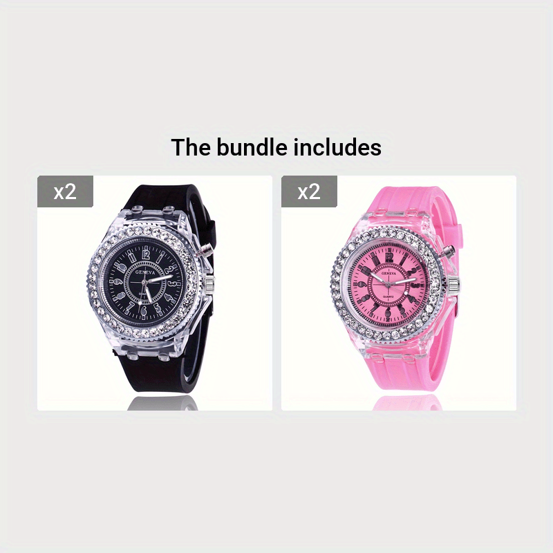 Luminous Rhinestone Full Edge Dial Watch with Silicone Quartz for Boys and Girls, Great for School Supplies and Gifts.