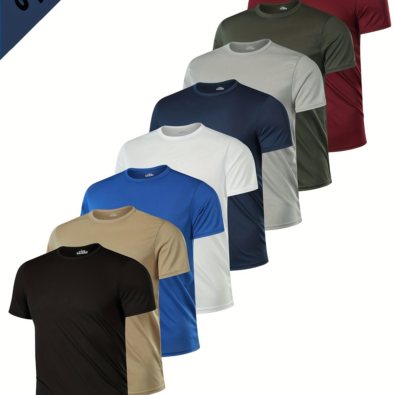 8 men's quick-dry T-shirts for summer activities. Soft, stretchy, and breathable with solid colors.