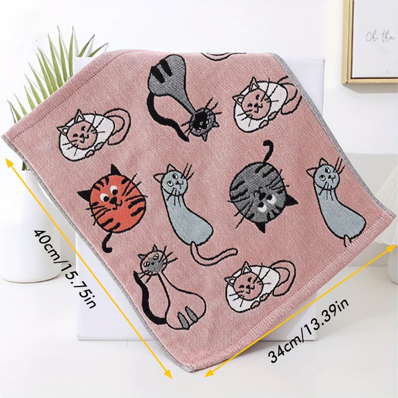 Soft cotton towel with cat pattern, sized 34.01 * 40.01 cm, ideal for bathrooms and kitchens.