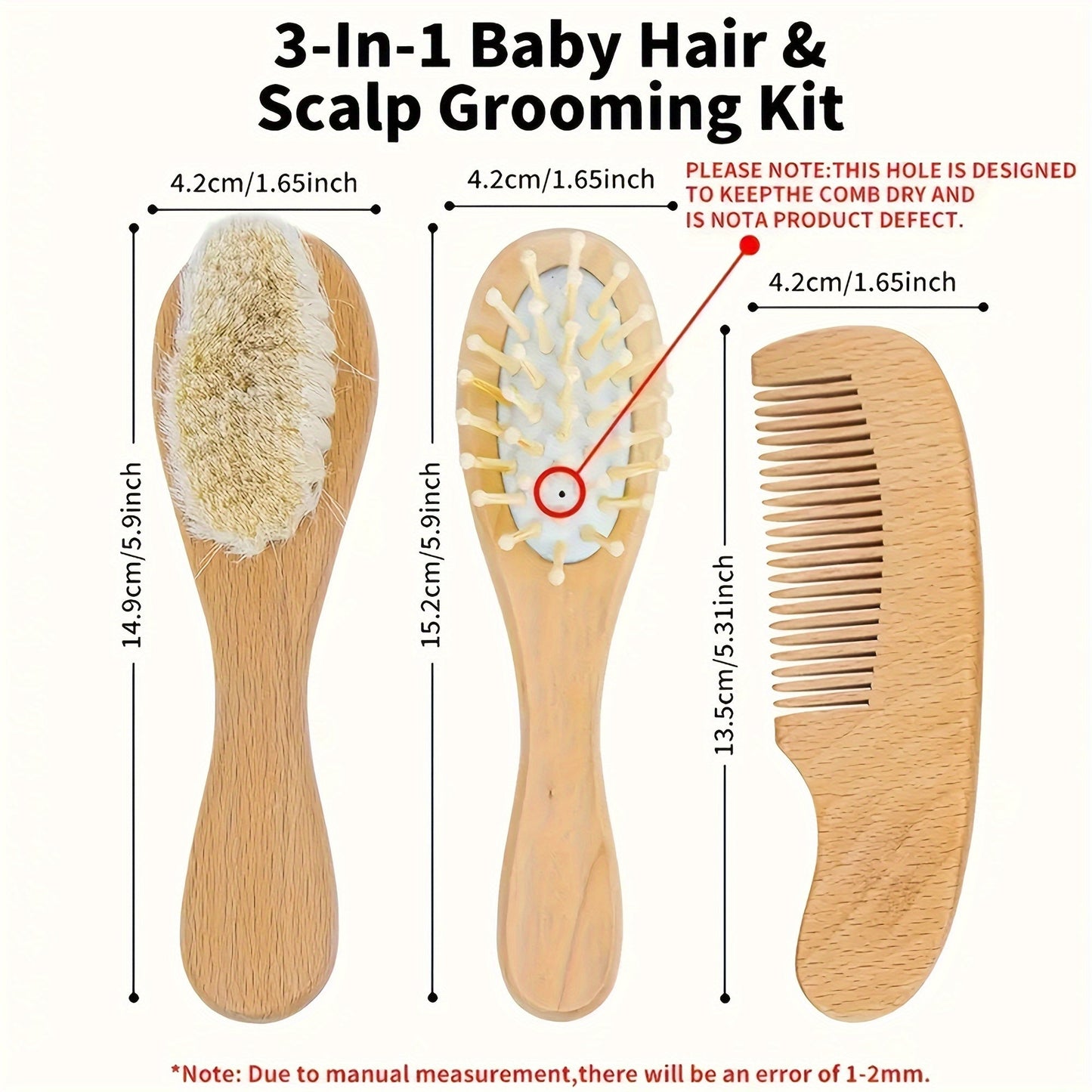 [Personalized Customization] Set of 3: Shampoo Brush, Wooden Comb, and Air Cushion Head Washing and Cleaning Tools