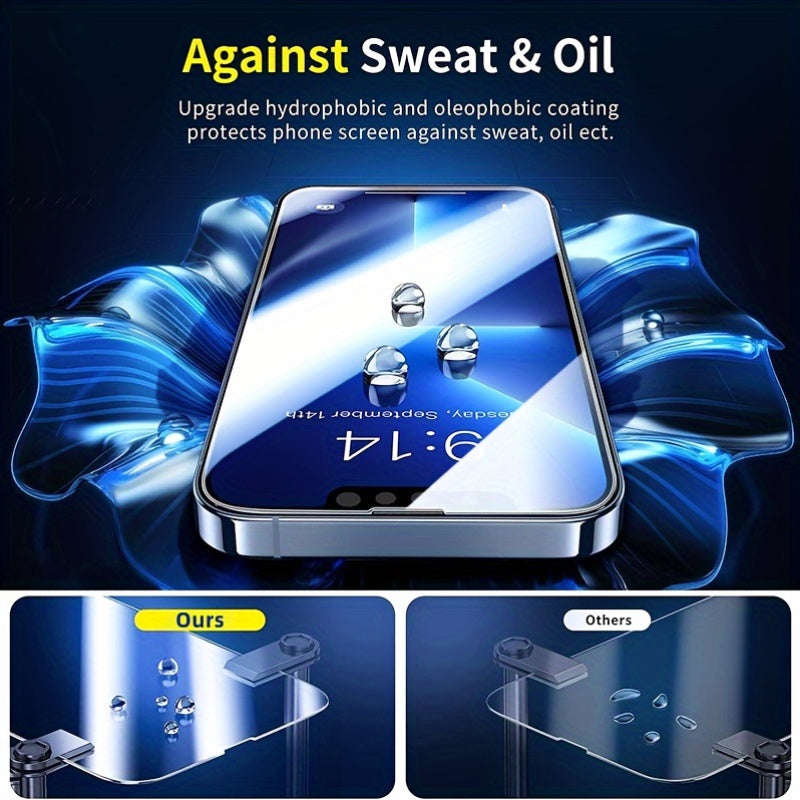 5 3D tempered glass screen protectors for iPhone models 6/7/8/SE/X/XS/XR/11/12/13/14 Pro/Max/Mini. HD clear, full coverage, shatterproof, oil & sweat resistant.