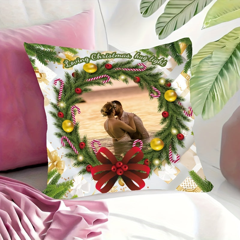 Personalized Christmas 1pc short plush pillowcase with your favorite photos of pets, friends, and family. Perfect for custom Christmas gifts, featuring a double-sided design for festive room decor. Pillow core not included.