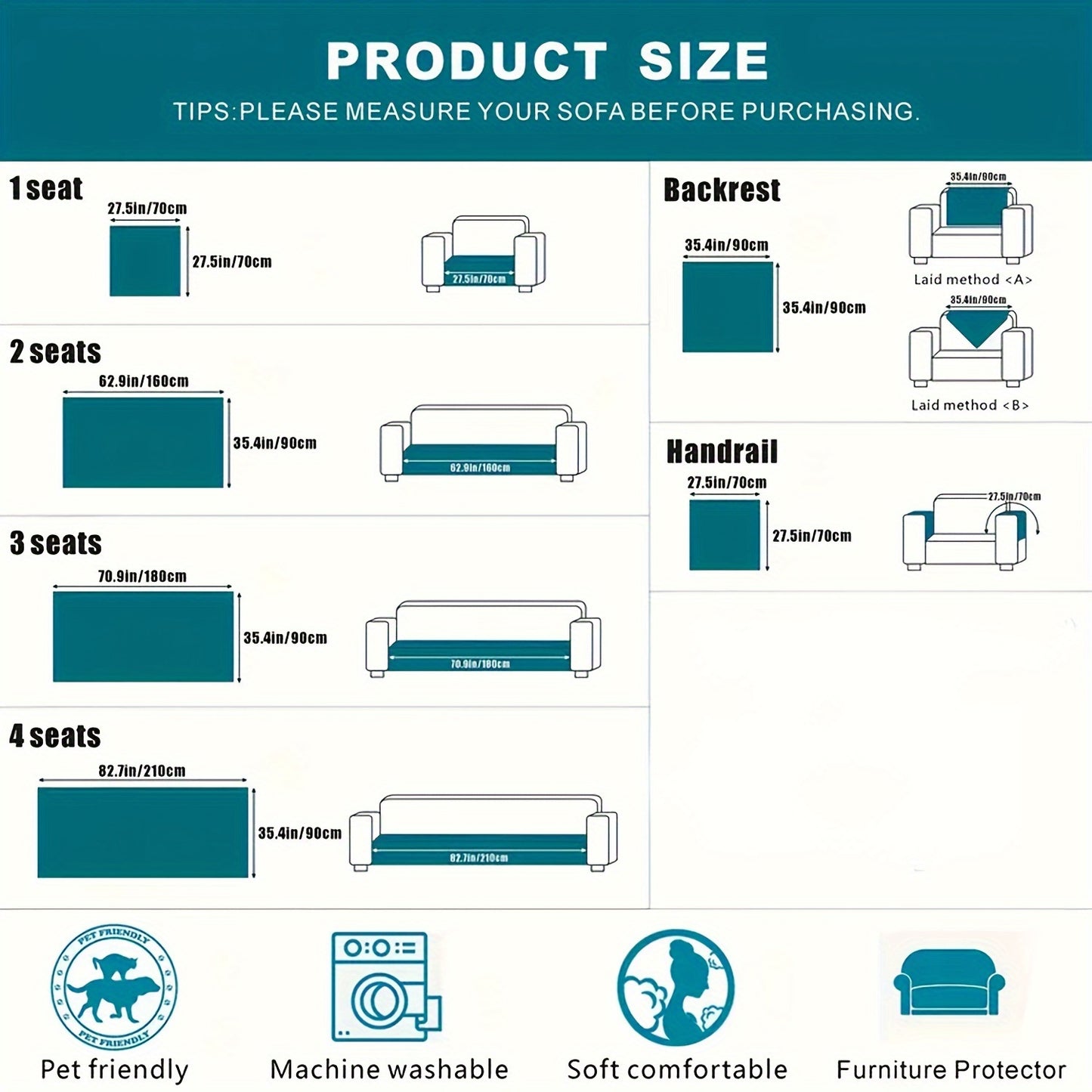 Anti-slip sofa cushion protective pad suitable for all types of sofas, machine washable.