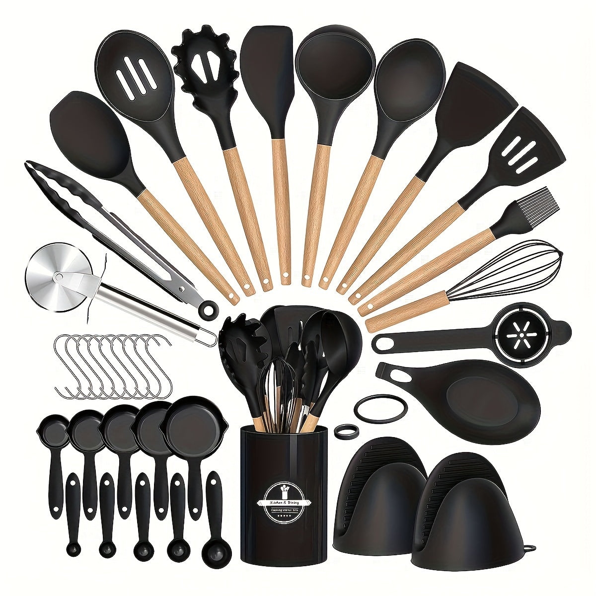 36-piece Silicone Kitchen Utensil Set featuring Wooden Handles, Heat-Resistant Non-Stick Cooking and Baking Tools for Home Kitchen