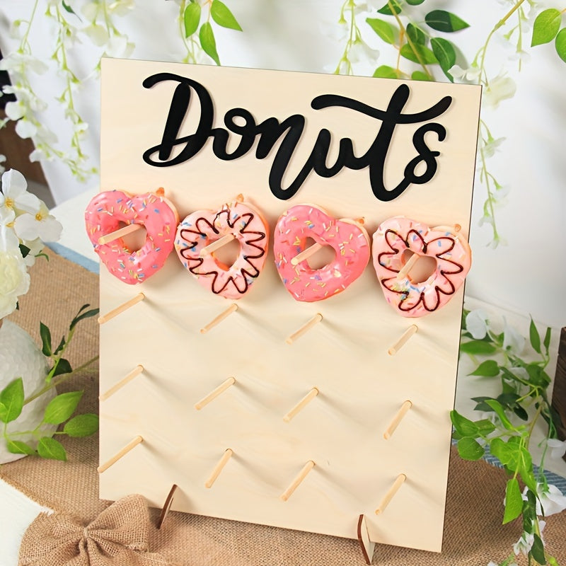 Chic Rustic Wood Donut Holder - Great for Wedding & Birthday Party Decor, Homemade Candy Buffet Showcase in Raw Wood Style, Excellent for Special Occasions & Festivities