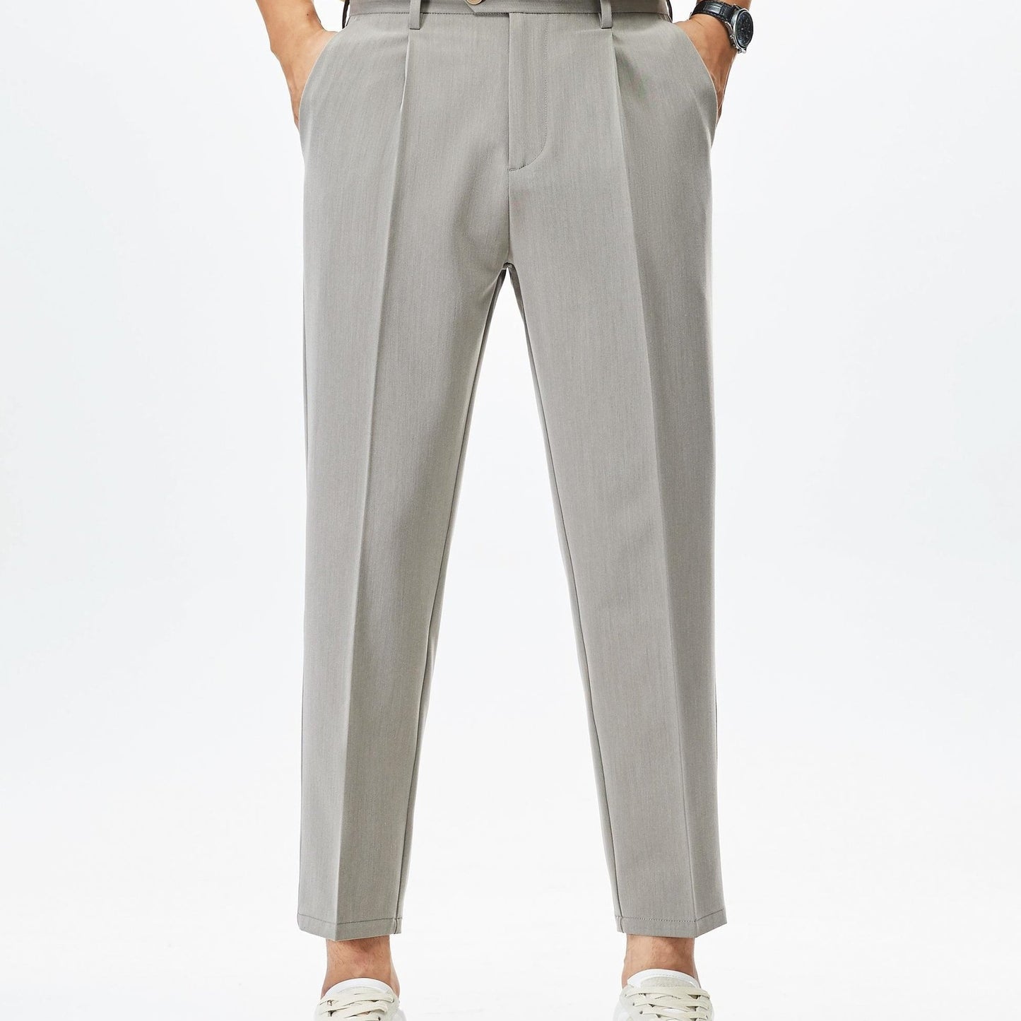 Men's cropped pants in solid color, semi-formal style for casual outdoor wear.