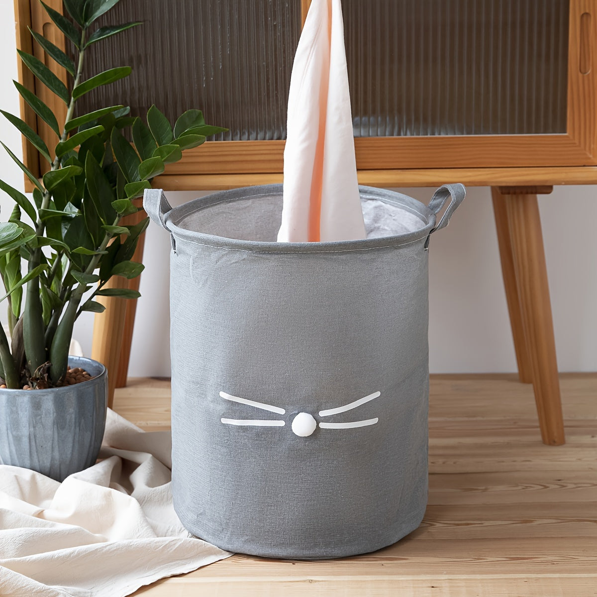 Large Bohemian Chic Laundry Hamper with Cute Cat Face Design - Waterproof & Collapsible Fabric Basket, Sturdy Handles for Easy Transport - Ideal for Home, Bedroom, Bathroom, Dorm Storage.