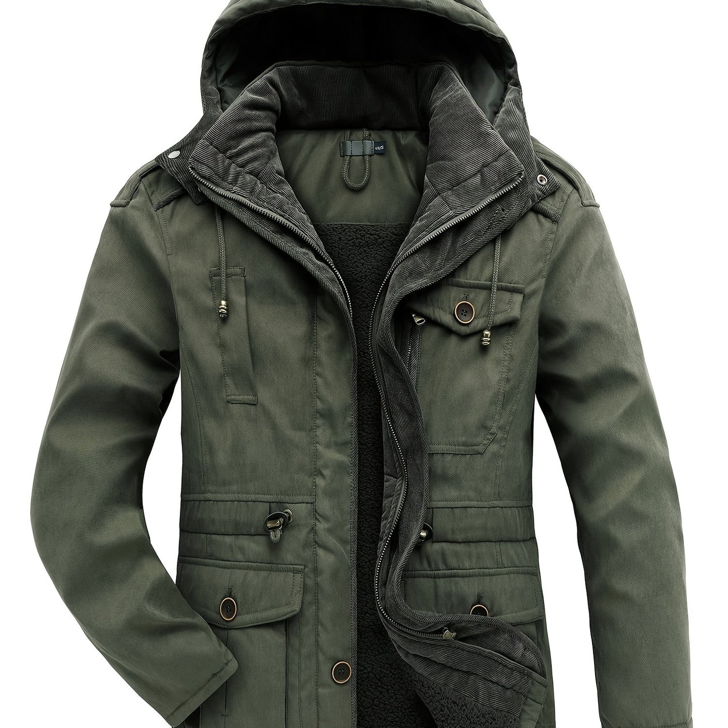 Men's Thick Hooded Winter Jacket with Multiple Pockets