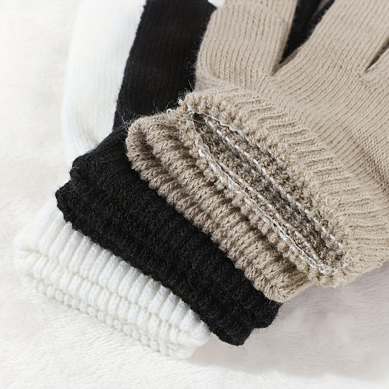 Three Pieces of Women's Cozy Knit Gloves - Available in Solid Colors, Perfect Fit for Outdoor Activities, Keeping you Warm and Protected from the Wind, Easy to Wash in the Machine