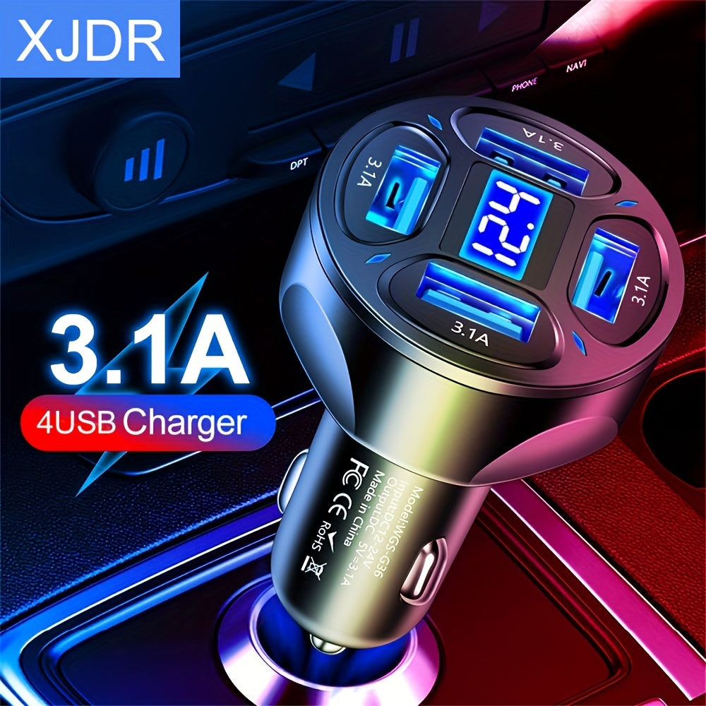 4-in-1 USB car charger with 3.1A fast charging across 4 ports.