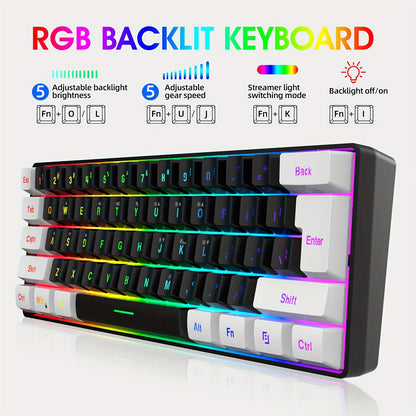 SNPURDIRI 60% Mini RGB Gaming Keyboard with 61 keys, RGB backlight, USB powered. Ideal for PC/Mac gamers, typists, and travel.