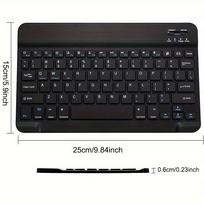 Compatible with a variety of devices, this rechargeable ultra-thin wireless keyboard is portable and measures 25.4 cm in length.