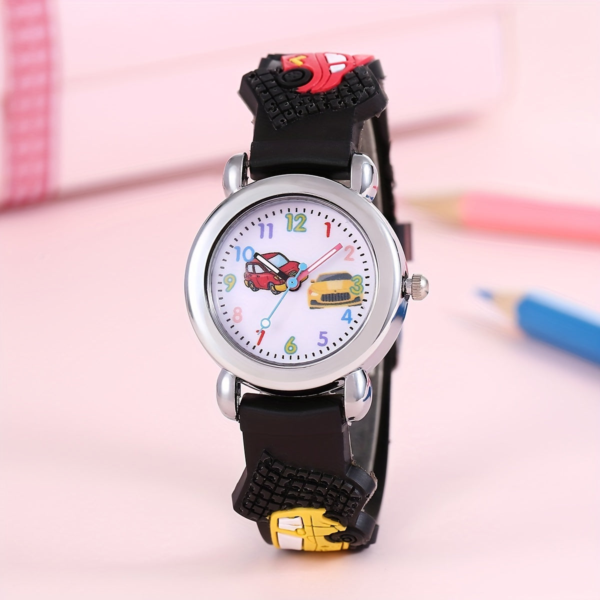 One cute car print quartz watch for boys and girls, perfect for daily life and as a gift.