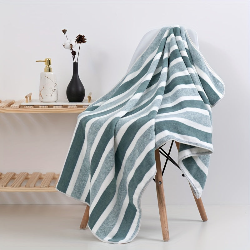 3-piece striped towel set includes 1 bath towel and 2 hand towels. Soft, absorbent, and quick-drying for the bathroom.