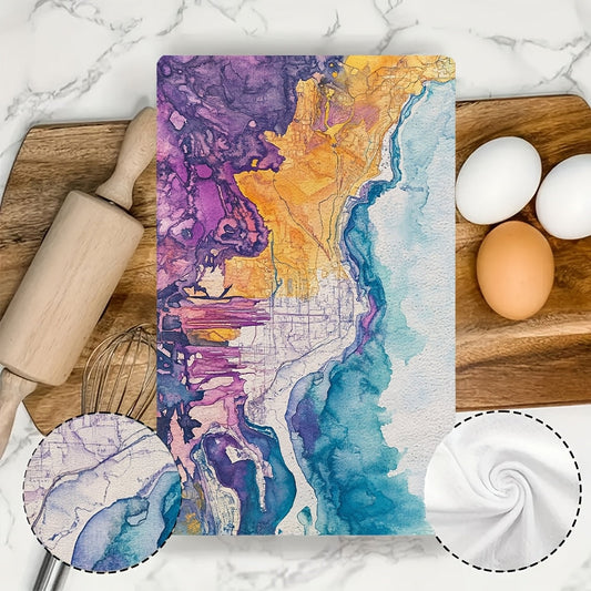 Two pieces of ultra soft kitchen towels featuring a vibrant New Jersey map design. These highly absorbent and machine washable dish hand towels measure 40.64x60.96 cm, making them ideal for holiday decor. Add a pop of color to your kitchen with these