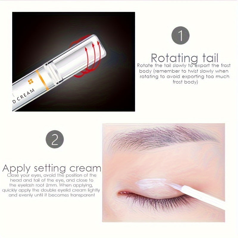 Hypoallergenic double eyelid cream with waterproof invisible glue and adhesive pen for enhancing eye size and shape.