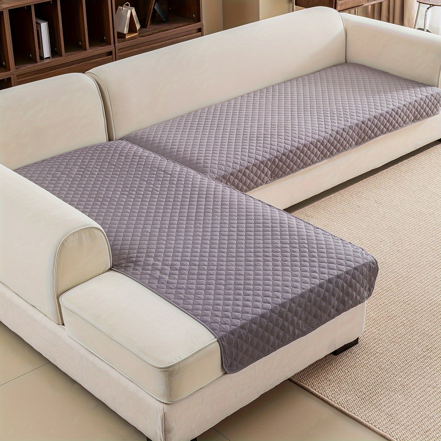 2 durable L-shaped sofa protectors for both left and right sofas, machine washable.