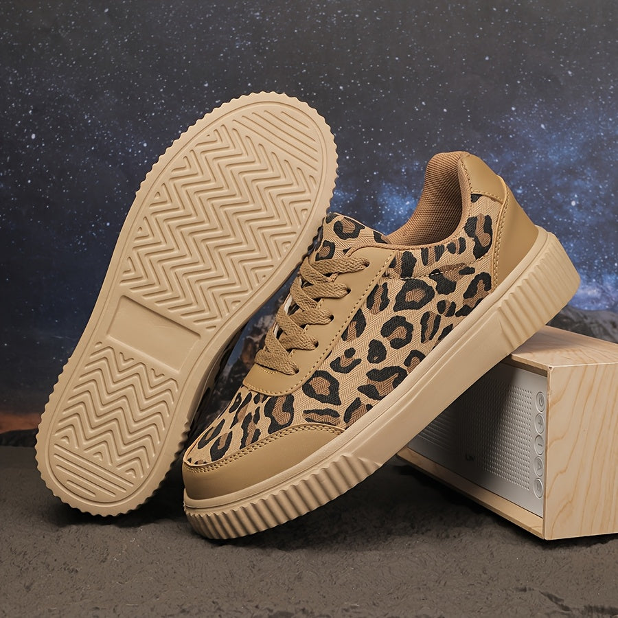 Women's Leopard Print Sneakers, Lightweight Athletic Platform Shoes