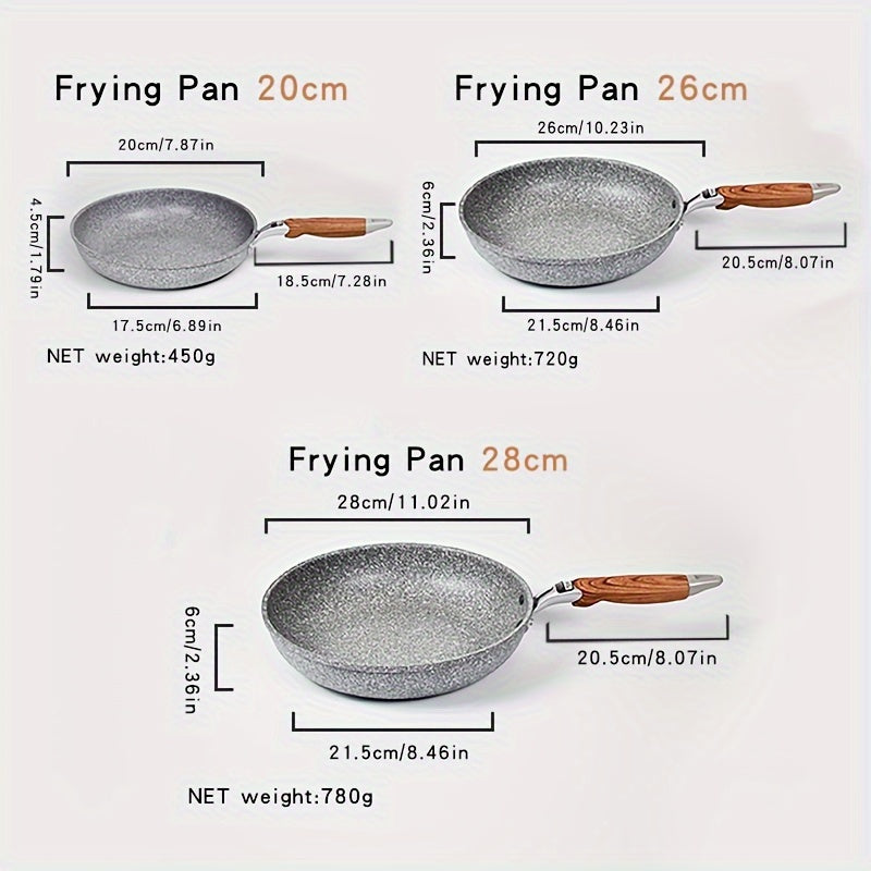 Set of 3 Non-Stick Frying Pans - Simple to Clean, Suitable for Induction & Gas Stoves, Ideal for Cooking Steak, Eggs, and Salads - Must-Have for the Kitchen