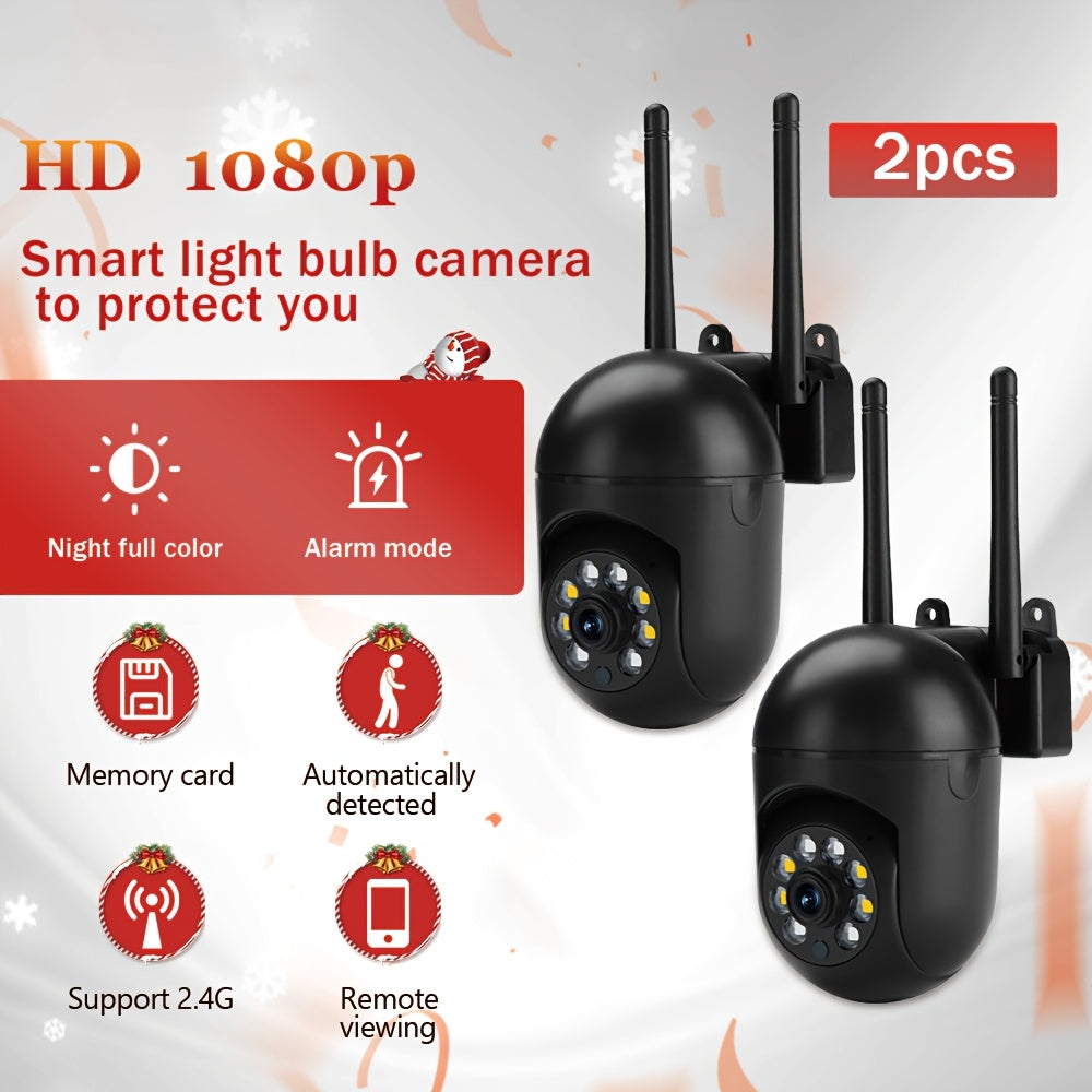 Get two 1080P HD Night Vision Security Cameras for Christmas and New Year! These cameras offer wireless connectivity, AI detection and human tracking, a 355° panoramic view, WiFi enabled with two-way audio, and are smartphone compatible. Give the gift of