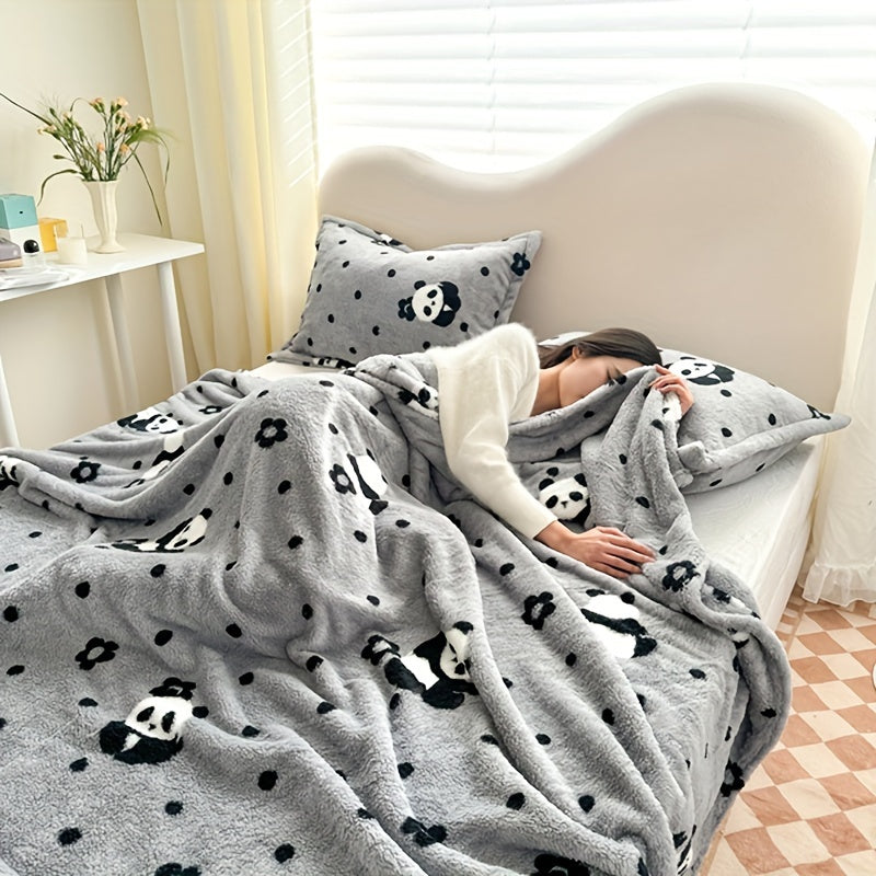 Soft, warm, and versatile flannel throw blanket with a cozy panda theme. Perfect for all seasons, whether on your bed, sofa, office, or while traveling. Easy to care for and machine washable.