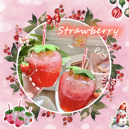 Cute transparent strawberry tumbler with lid and straw, perfect for milk tea or fruit drinks. Great for parties and on-the-go.