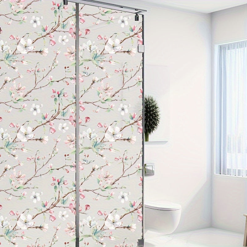 Retro Plum Blossom Model Frosted Window Film for Kitchen Sliding Door, Static Cling, Translucent Opaque Paper, Ideal for Home, Office, Bathroom. Anti-peeping and Anti-glare Film.