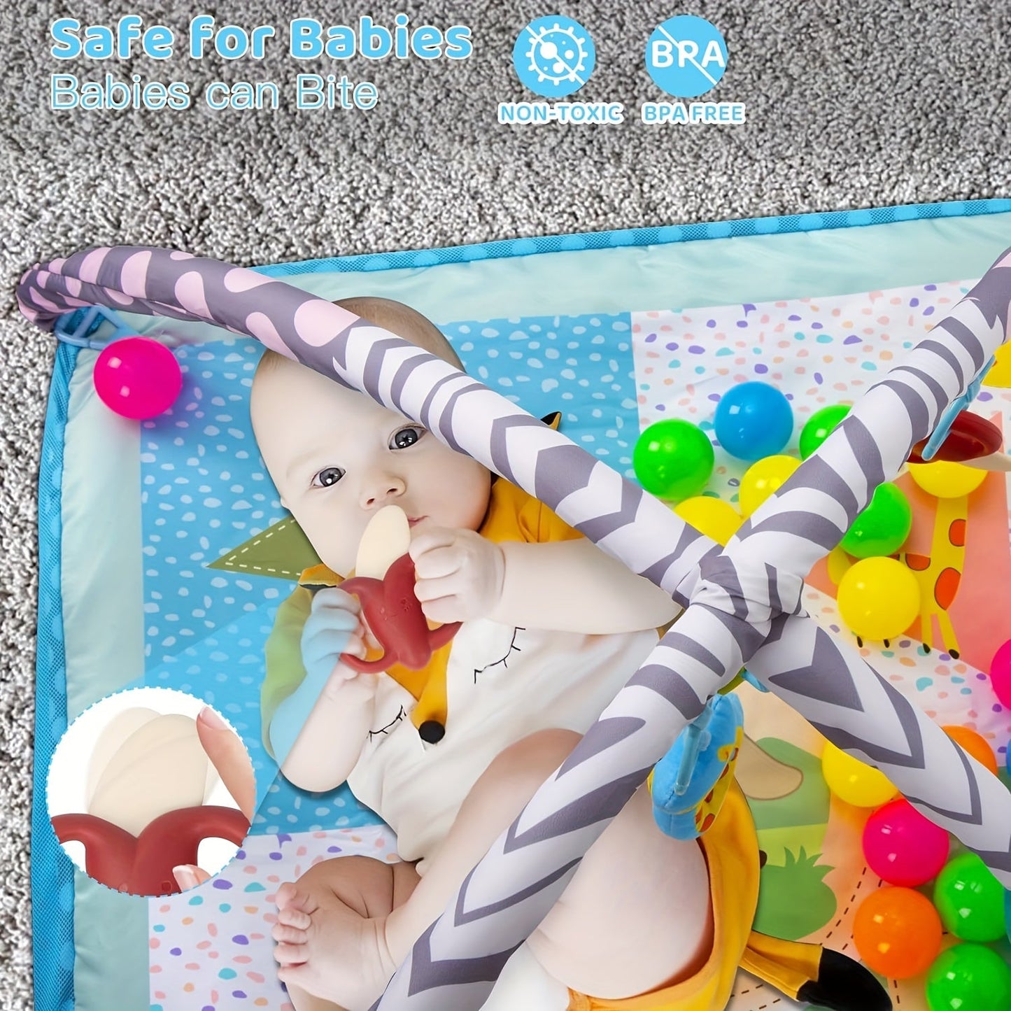 Large Activity Center with 5 interactive sensory dolls, 20 ocean balls, and a durable washable play mat for tummy time activities.