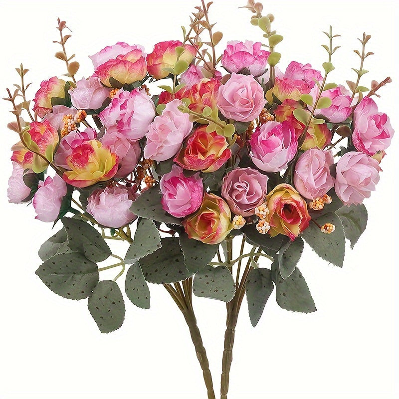 2 bundles of artificial rose flowers with 42 heads, suitable for cemetery decorations, home decor, or wedding bouquets. Perfect for adding a touch of summer faux flower decor.