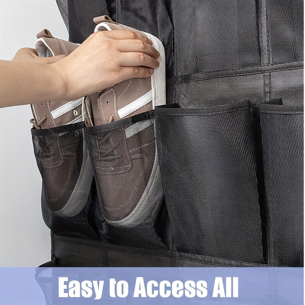 Organize your shoes with ease using the 35-Pocket Over-the-Door Shoe Organizer. This hanging canvas shoe storage solution comes with 4 metal hooks, making it perfect for saving space in your home, kitchen, or closet.