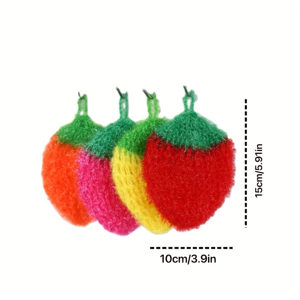 Celebrate with the Festive 4-Piece Strawberry Kitchen Scrubbers - Hand Wash Only, Made with super fine fibers, Includes Acrylic Cover, Sleek Modern Design, Measures 10cm x 3.9 inches